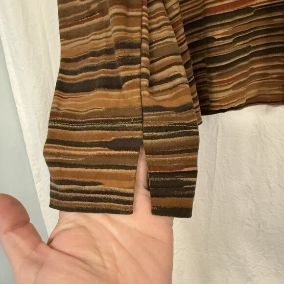 Vintage 90s Y2K Bebe Shirt Size Small Brown Stripes Collar Open Front Long Sleev - Picture 5 of 10